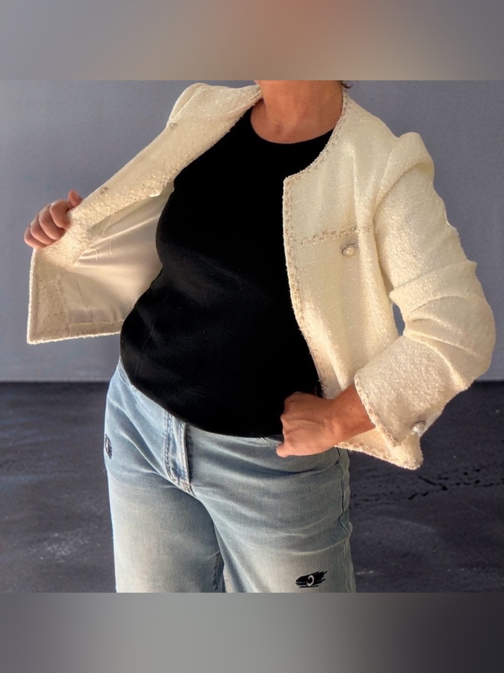 CreamStylish Open-Front Jacket - Picture 5 of 8